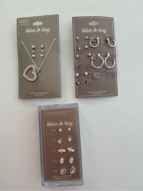 White Stag Silver-Tone Earring Set with Mixed Studs and Hoops